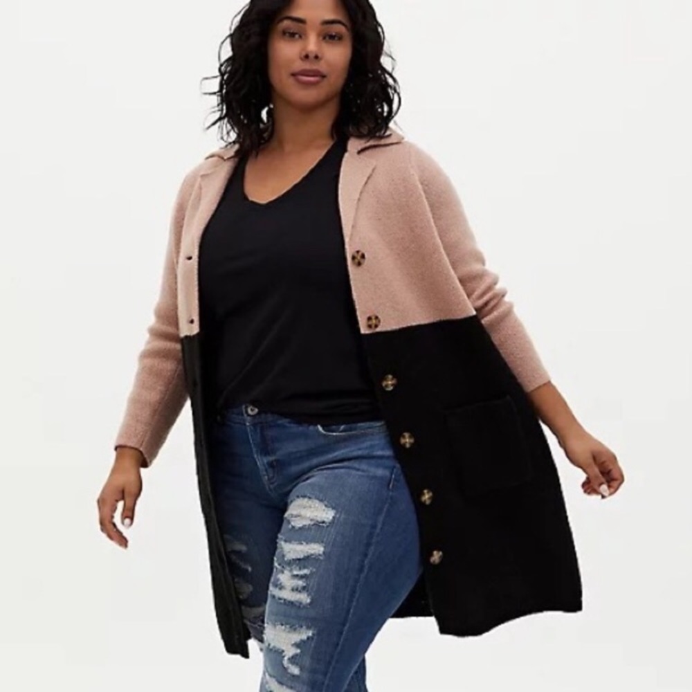 Torrid Color Block Cardigan Pink and Black Size 1